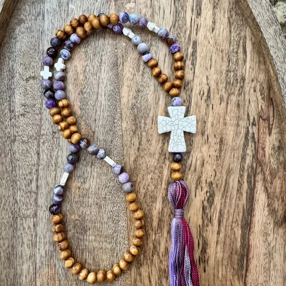 All Good Vibes Handmade Tassel Beaded Necklace (purple #2001) - Picture 2 of 7